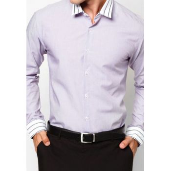 Light Purple Contrast Semi Formal Shirt Contrast S